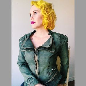 Funky Army Green Studded Jacket Size Medium